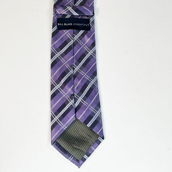Bill Blass Essentials Plaid Print Mens Neck Tie Purple Grey - Picture 4 of 7